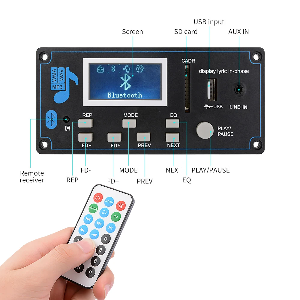 AOSHIKE 12V ЖК-дисплей Bluetooth MP3 декодер доска WAV, WMA декодирования MP3 аудио плеер модуль Поддержка FM радио AUX USB с текстами дисплей