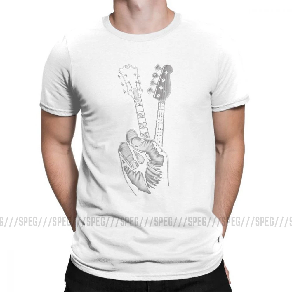 Хипстер бас гитара футболка принтер Мужская футболка хлопок Crewneck размера плюс короткий рукав Палец Гитара мужские футболки размера плюс - Цвет: Белый
