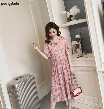 

Poungdudu maternity pregnant women dress chiffon maternity dress large size women's clothing Real shot spot