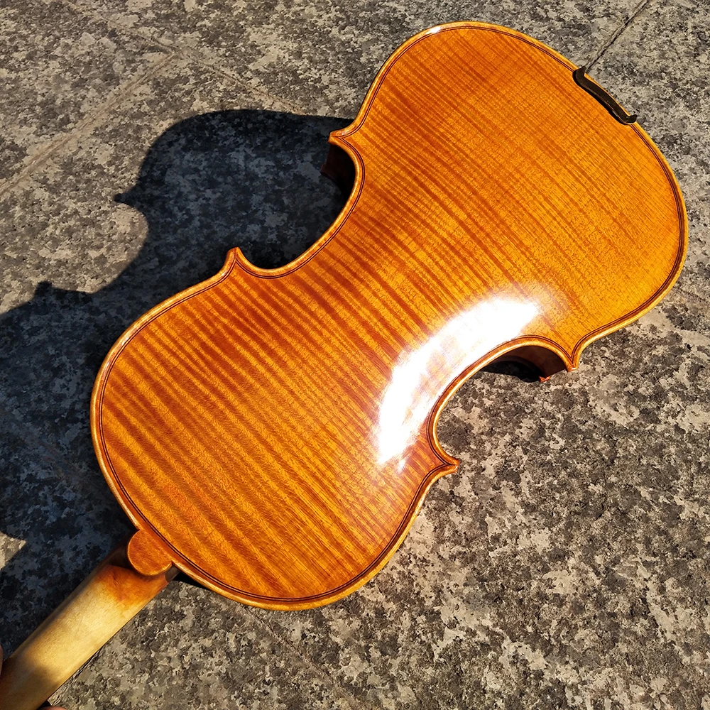 Beautiful Rich Flame Handmade Violin 4/4 3/4 Solid Wood High Quality