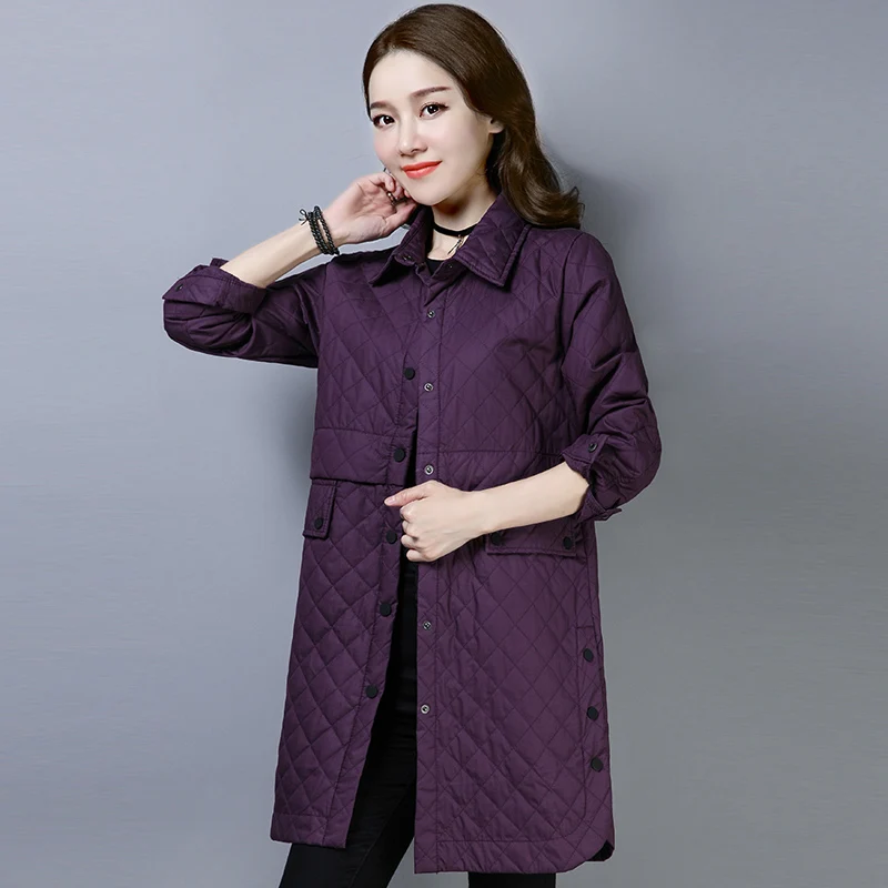 M-xxl Новые однотонные хлопковые пальто женские осенние большие размеры тонкая верхняя одежда повседневные однобортные парки женские