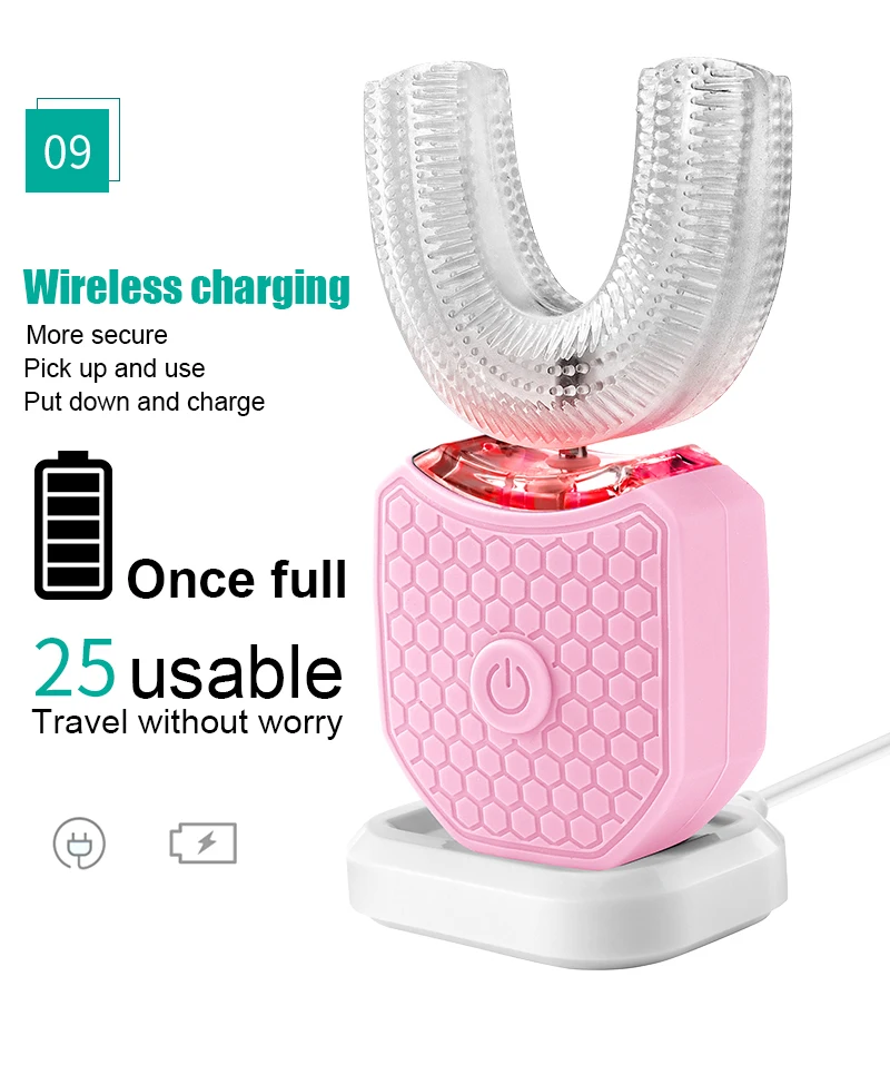 

360 Degrees Intelligent Automatic Sonic Electric Toothbrush UType 4 ModesTooth Brush USB Charging Tooth Whitenin Soft brush head