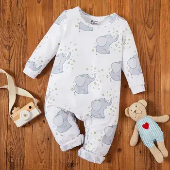 

PatPat Baby Elephant Stars Jumpsuits for Baby Unisex Long-Sleeve Clothes