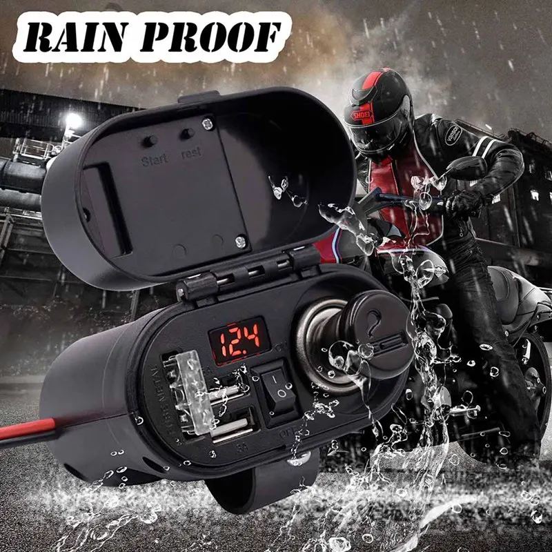 12/24V Motorcycle Cigarette Lighter Socket+Dual USB Charger Power Ports+Switch Motocycle Accessary Gardget