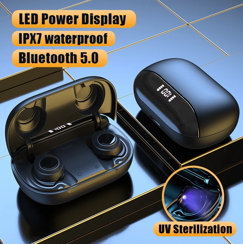 Wireless Bluetooth Headphone LED Power Display TWS Earphone Stereo Sports Waterproof Earbuds Headsets With Microphone | Электроника