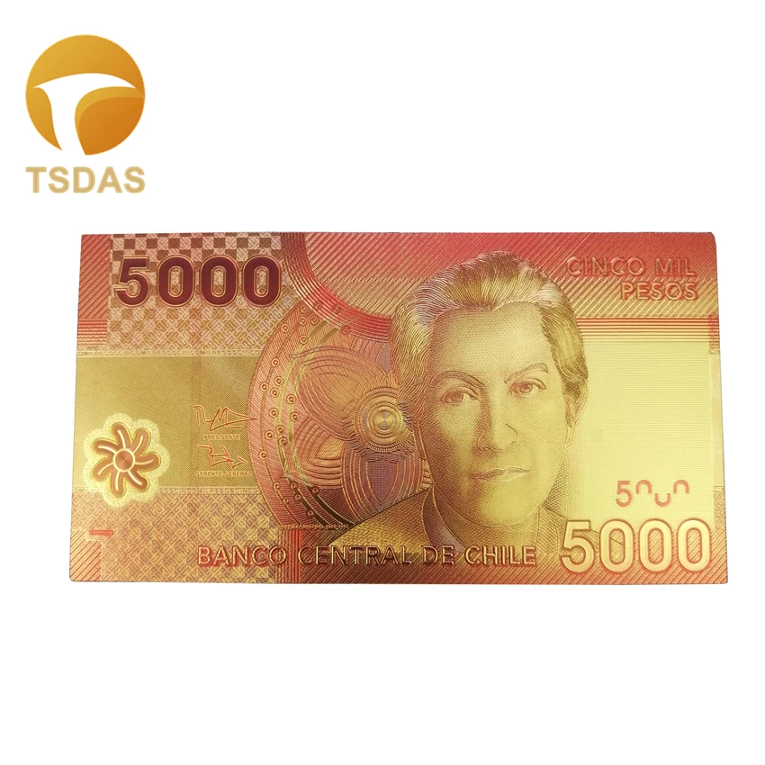 Золотая банкнота Чили 1000 песо красочный мир для сувениров золотые