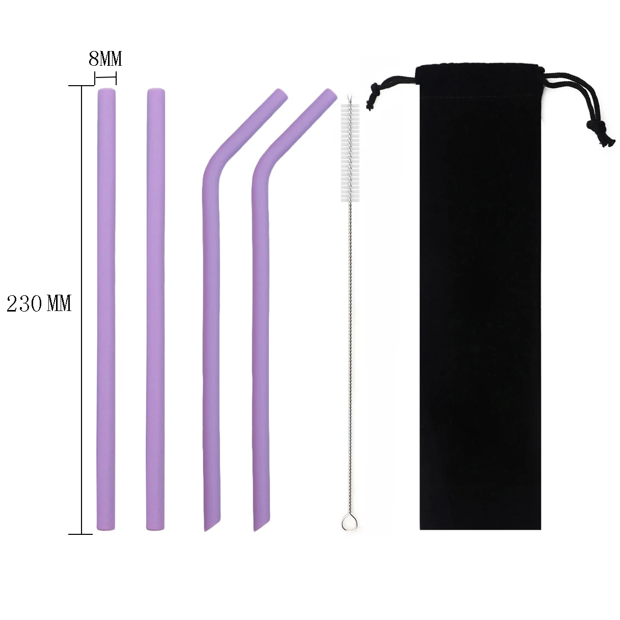 230mm purple 6 шт./компл. силиконовые соломинки многоразовые соломы 8 мм Гибкая соломка с чистящей щеткой сумка для хранения 20 унций бар вечерние соломы - Цвет: 230mm purple