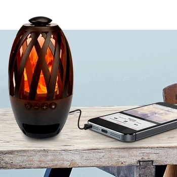 

USB Charge Wireless Bluetooth Speaker Flame LED Lamps Small Outdoor Flame Atmosphere Light for Camping Desktop