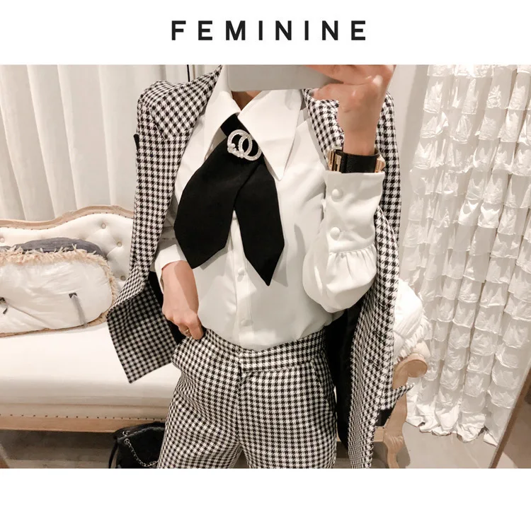 Plus Size Autumn Winter Formal Office Two Piece Set for Women Houndstooth Blazer and Pants Women Casual Sheath 2 Piece Set