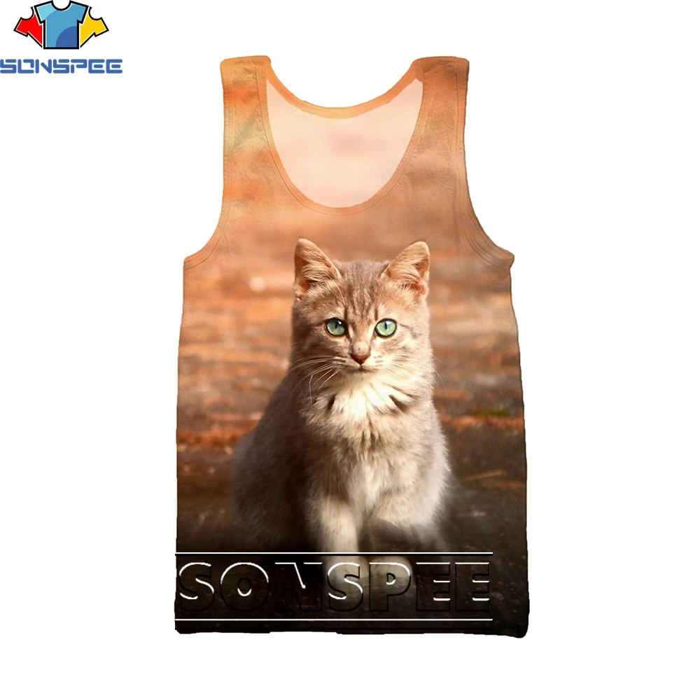 

SONSPEE 3D Printing Cat Animal Summer Sleeveless Vest Cute Fashion Trend Hip-hop Personality Sports All-match Casual Tank Top