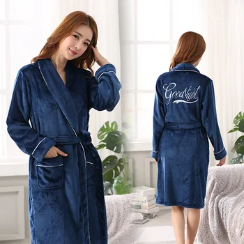 

Navy Blue Bride Wedding Robe Coral Fleece Winter Warm Sleepwear Kimono Gown Casual Lounge Bathrobe Nightgown Flannel Nightdress