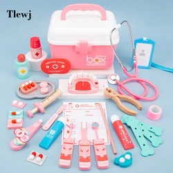 Jouet de Simulation de docteur en bois pour enfants, boîte en plastique, sac en tissu, boîte à médicaments, stéthoscope, seringue, prothèse dentaire, maison de jeu 