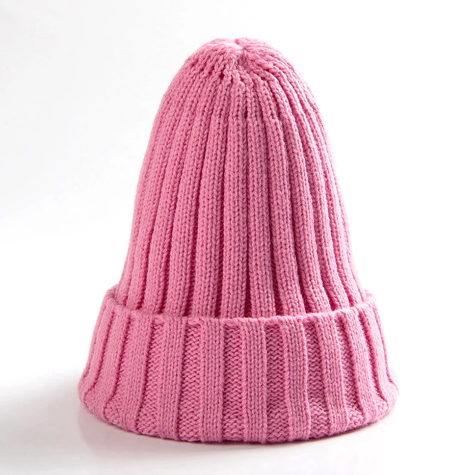 Модная Aasual однотонная вязаная шапка зима шерсть вязанные теплые дикие шапочки для мужчин и женщин защита ушей уличная шапка - Цвет: Розовый