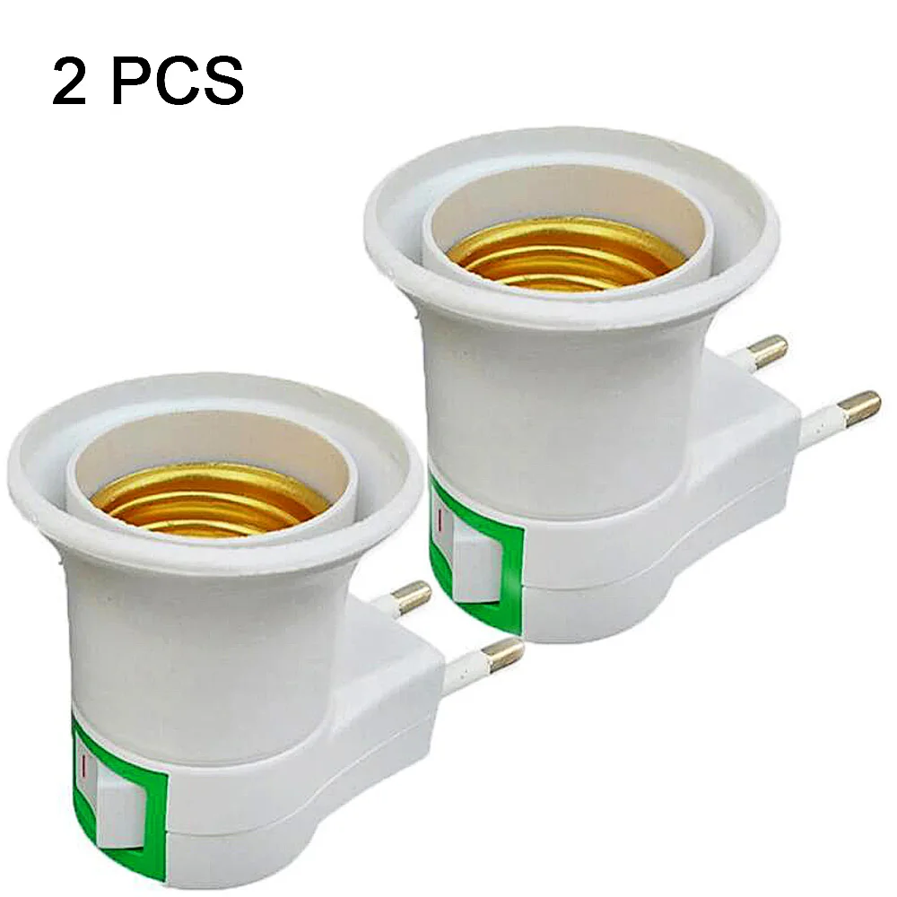 2pcs Lamp Bases E27 EU Plug Adapter With Power On-Off Control Switch E27 Socket Lamp Base Lamp Socket For Household Light Lamp 2pcs ac fi 06 g iec inlet socket pure copper gold plated hifi power