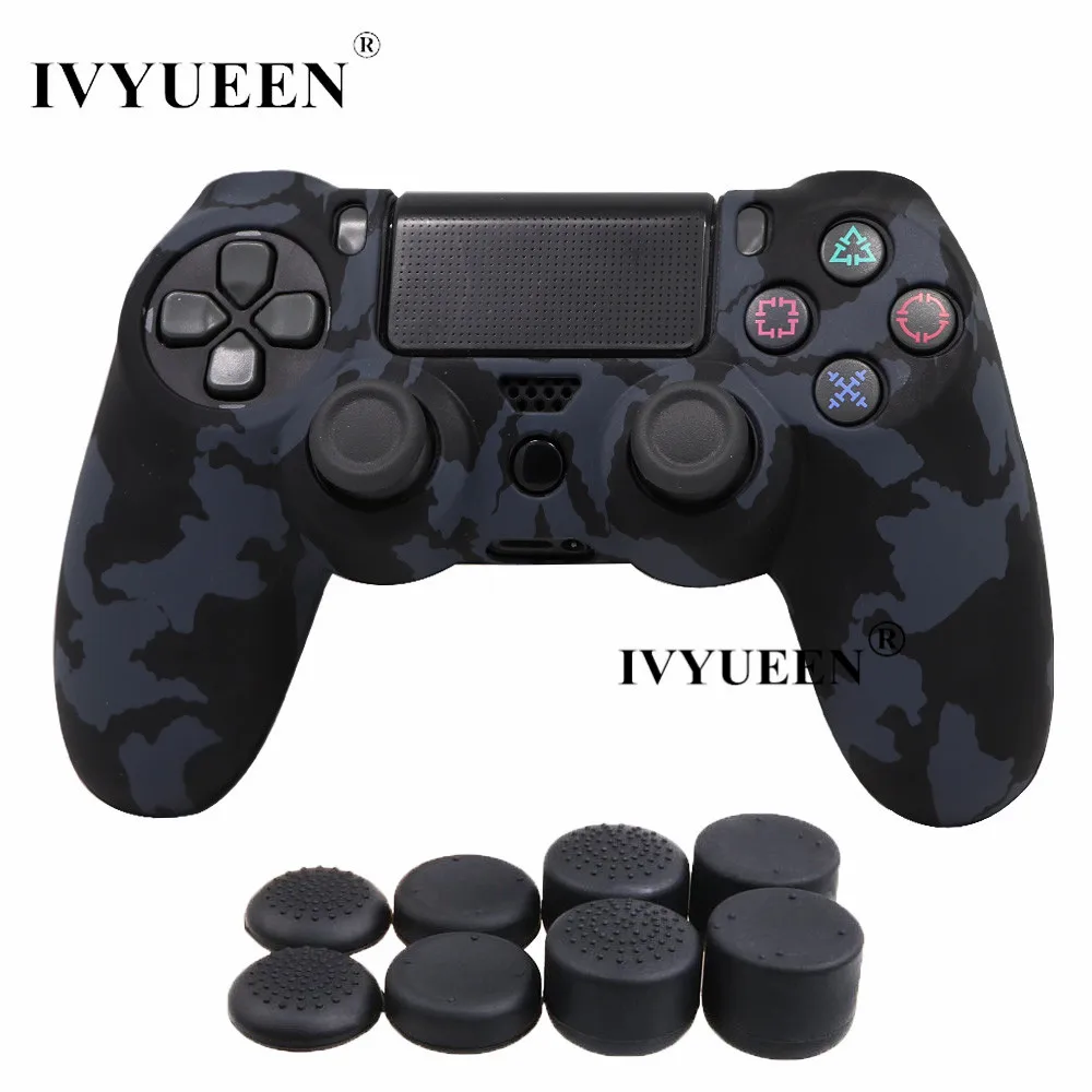 IVYUEEN для sony playstation 4 PS4 Pro тонкий контроллер защитный кожаный силиконовый чехол для Dualshock 4 защитный чехол для джойстика ручки для большого пальца - Цвет: Black Blue Camo