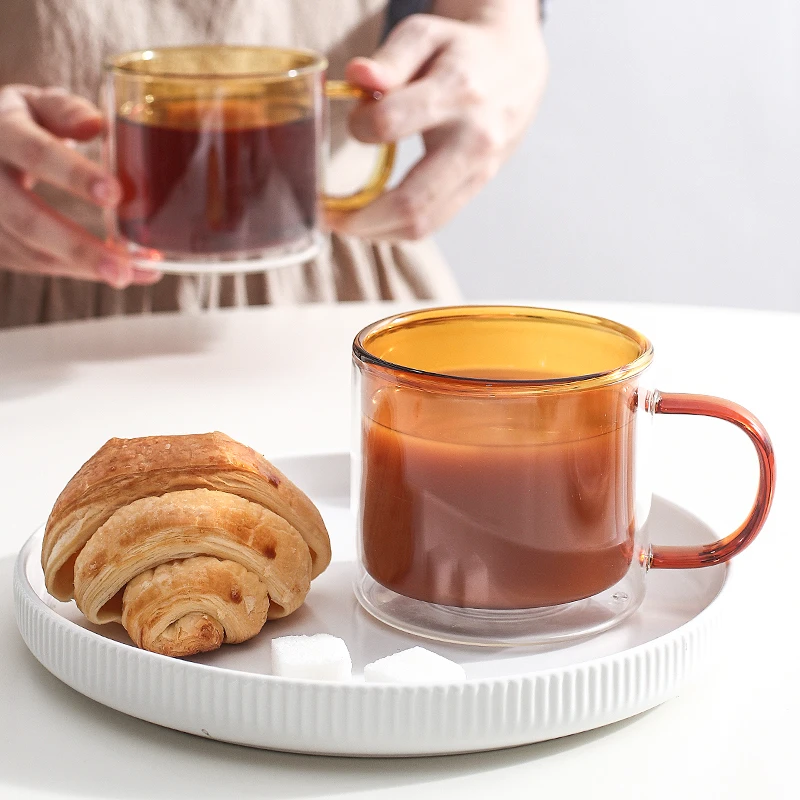 

Ins Double Glass Coffee Mug Anti Scalding Milk Breakfast Multi Color Optional Manual Office Cup Water Cup Heat Resistant