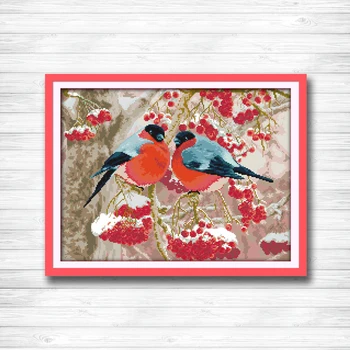 

Bullfinch birds flowers animal painting counted print on canvas DMC 14CT 11CT chinese Cross Stitch Needlework Set Embroider kits