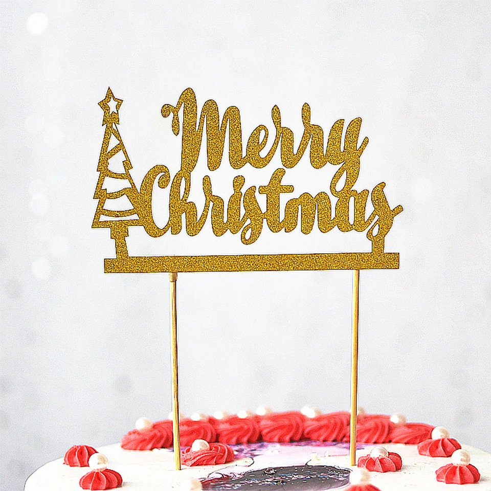10 шт. Рождественский торт Топпер кекс детский подарок на день рождения Glisten бумага Счастливого Рождества украшения вечерние принадлежности