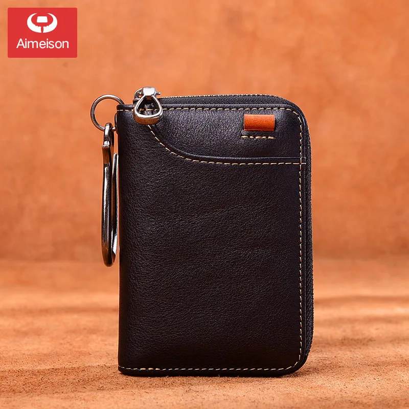 

Key bag men's leather multifunctional first layer leather coin purse short zipper handmade car key bag women ASBD020