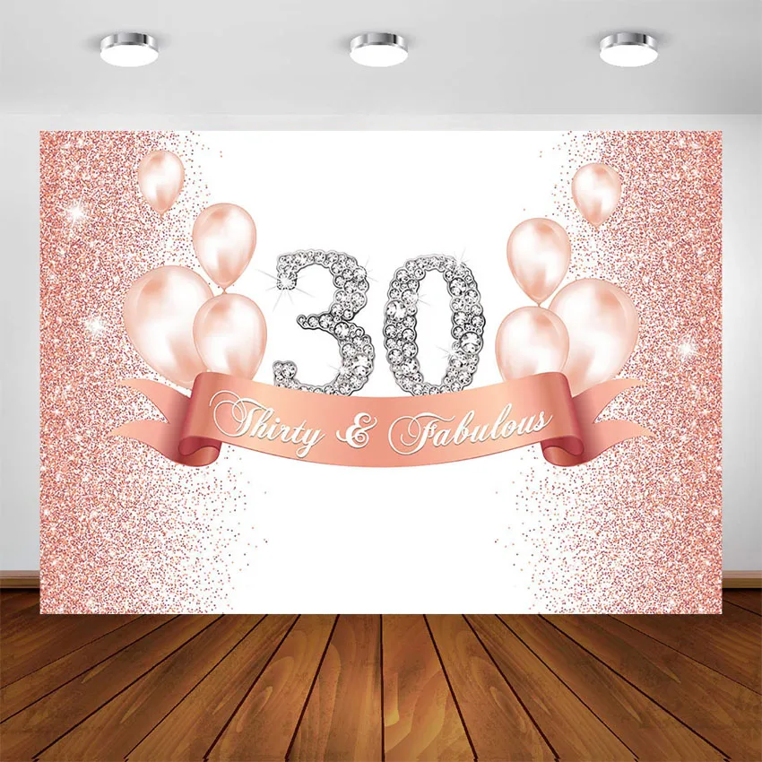 

Pink Gold Gliiter 30 40 50 60 Birthday Backdrop Women Adult Happy Birthday Party Banner Balloons Decor Photo Booth Background