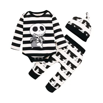 

Three Piece Baby Boy’s Clothes autumn Unique Stripe Pattern Long Sleeve Jumpsuit Elastic Long Pants with Hat