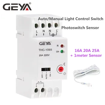 

GEYA NEW Auto or Manual On Off Photocell Light Controller Switch with Sensor 16A 20A 25A AC220V Din rail Smart Switch