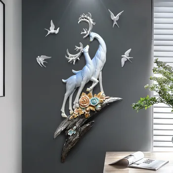 

Nordic Living Room TV Sofa Background Wall Decoration Pendant Porch Restaurant Creative 3D Relief Glass steel Wall Hanging Deer