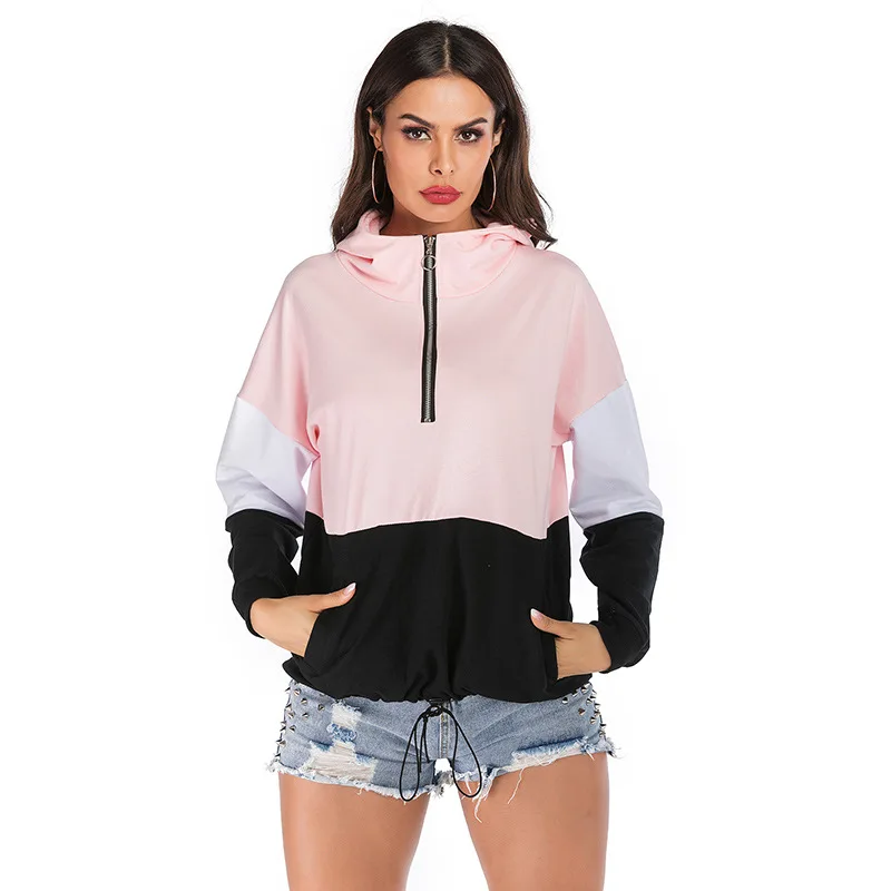 

Fashion Street Hooded Sweatshirt Women Autumn and Winter Casual Long-sleeved Color Matching Loose Pullover Harajuku Hip Hop Top