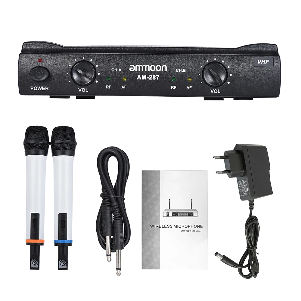 

Hot New Dual Channel VHF Wireless Handheld Microphone System 2 Mics 1 Receiver 6.35mm Audio Cable for Karaoke Family Party