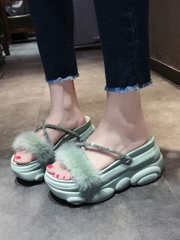 

Open-toed sandals and slippers women 2020 summer new thick bottom increased sandals Korean version of the wild word slippers