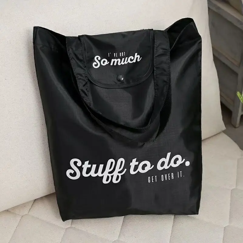 

Nylon Black Reusable Shopping Bags Women Foldable Tote Bag Portable Cloth Eco Grocery Bag Folding Large Capacity Handbags