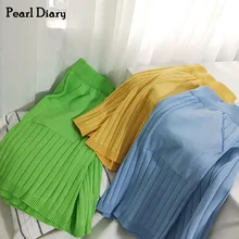 Calça curta feminina com pérolas, calça elástica de malha com bolsos laterais, cintura larga, casual, cores de doces, verão