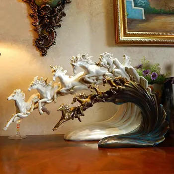

European Luxury Resin Horse Ornaments Home Livingroom Fengshui Lukcy Statue Crafts Hotel Office Desktop Figurines Decoration Art