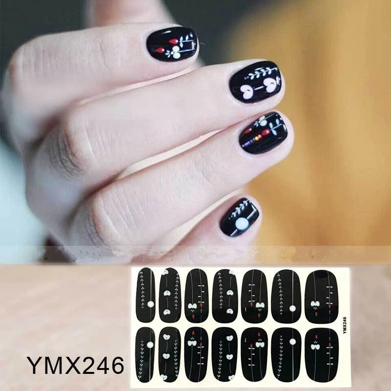 YMX-246 14 стикеров/листов, модные наклейки для ногтей, смешанный дизайн, самоклеющиеся Фольга для ногтей, 3D наклейки, украшения для ногтей, салон - Цвет: YMX-246