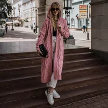 Теплый кардиган-пальто, новые женские свитера, однотонный Свободный вязаный женский свитер, повседневный кардиган с длинными рукавами, пальто с карманами#909