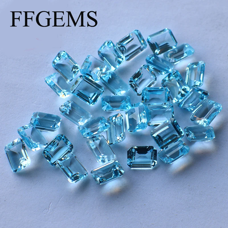 FFGems Natural Swiss blue Topaz Aquamarine Loose Gemstone Rectangle 4*6mm Diy For Silver Gold Ring earring Mounting Fine Jewelry loose gemstones