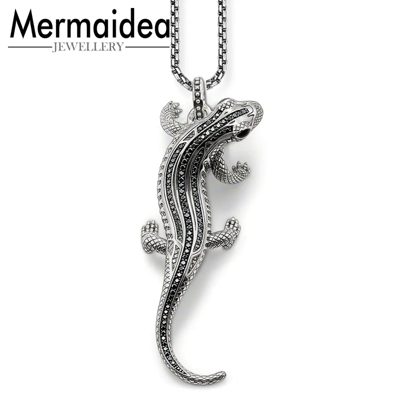 Посеребренная цепочка из звеньев ожерелья черной саламанды подвески модное