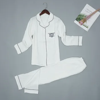 

Leisure Print Lady Pajama Set 2PCS Sleep Set Turn-down Collar Cotton Sleepwear Button Pocket Shirt&Pants 2020 Loose Home Wear