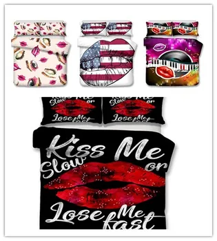 

3D lips printed bedding sets colorful creative lips printing modern trand fashion home textile bedding sets 2/3 pcs