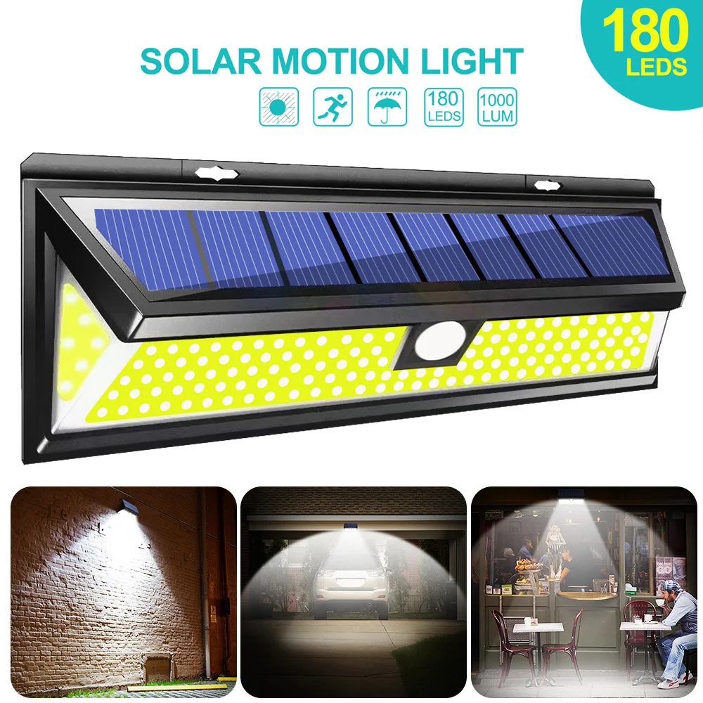 

180 LED Solar Power Light COB 3 Modes Motion Sensor Outdoor Solar Wall Light Waterproof Energy Saving Garden Yard Security Lamps