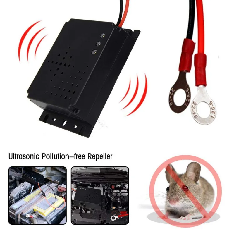 

12V Car Under Hood Animal Pest Repeller Vehicle Rodent Repellent Ultrasonic Rat Deterrent Automobile With LED Flashlights