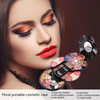 

BearPaw 57 Color Petals Make-up Tray 43 Color Eyeshadow 4 Color Eyebrow Powder Blush Lipstick 2 Color Powder Box Cosmetic Case
