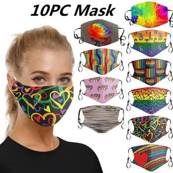 

10pc Mouth Masks for Dust Protection Tie-dye Printing Mask Washable Earloop Mask Double Layer Reusable Face Mask Cover Mouth