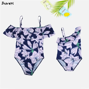 

bunvel Bohemian Floral Tunic Beach Mommy And Me Swimsuit Summer Baby Girl Women Push Up Family Matching Beach Wear Swim Clothes