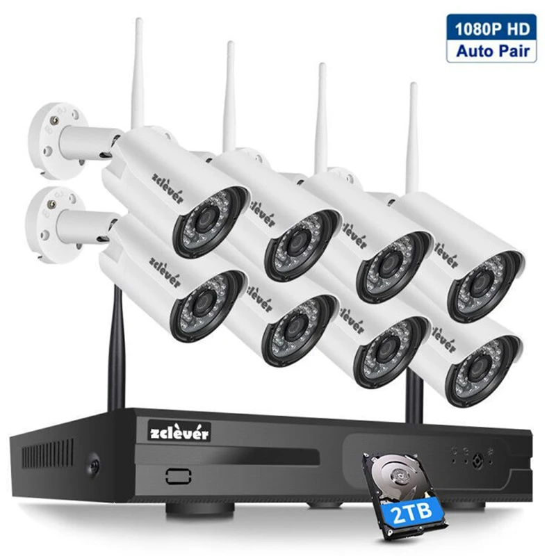 

Zclever 1080P H.265+ Wireless Wifi Video Surveillance Kit 8CH NVR with 8PCS 2.0MP HD IP Cameras Motion Detect Night Vision