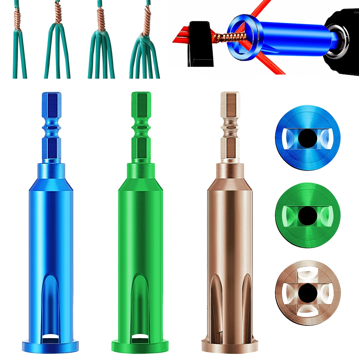 

3-Way Wire Stripping Twisting Tool Wire Stripper and Twister with Extension Adapter Attachment for Power Drill Drivers