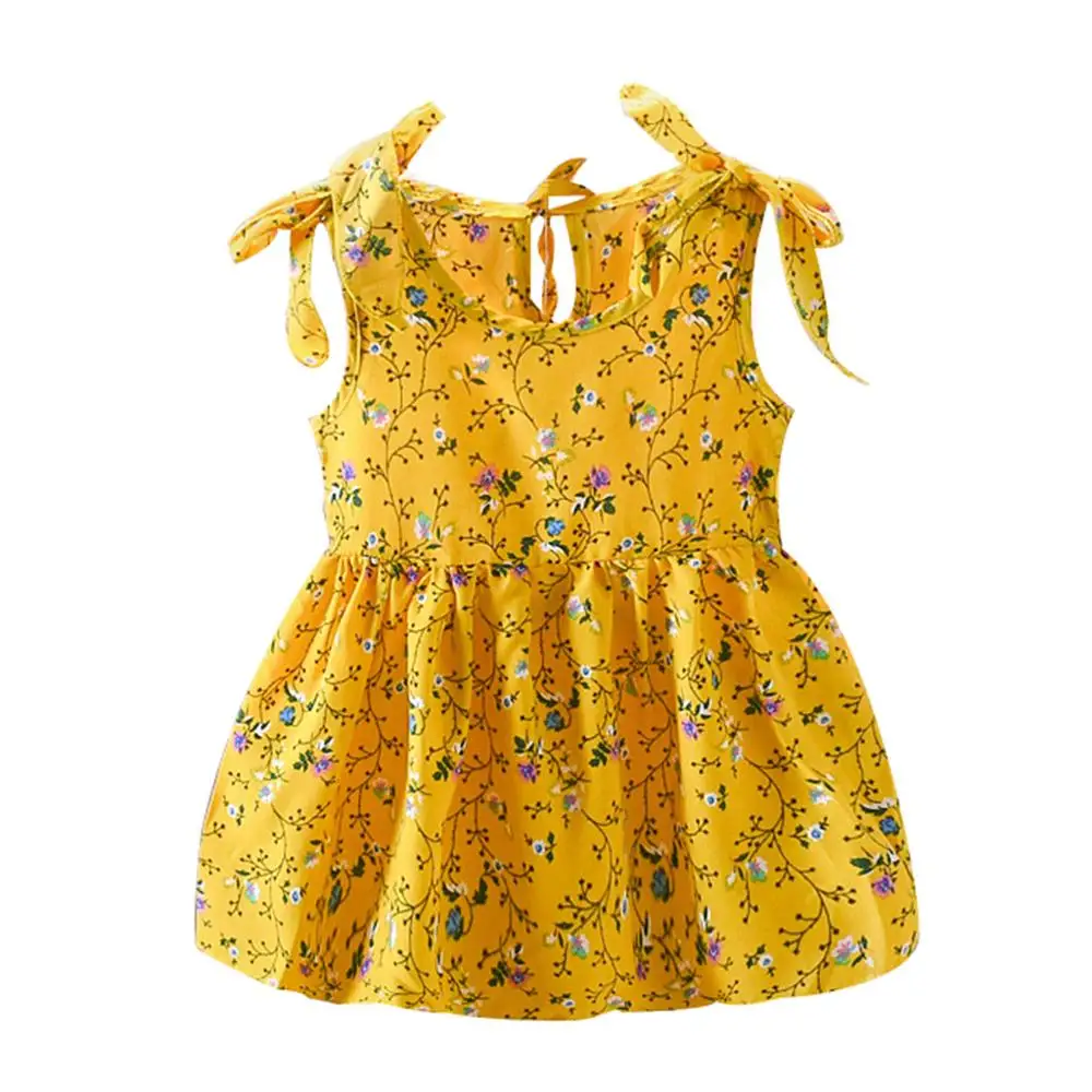 Платье для девочек; Летние нарядные платья для девочек; детская праздничная одежда принцессы; платье с цветочным рисунком без рукавов с бантом и лентами; Roupa Infanil; A40 - Цвет: Yellow