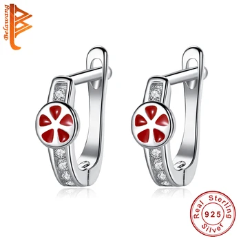 

Solid 925 Sterling Silver Earrings Sparkling CZ Stud Earrings for Kids Girls Red Enamel Lemon Fruit Silver Earrings Jewelry Gift