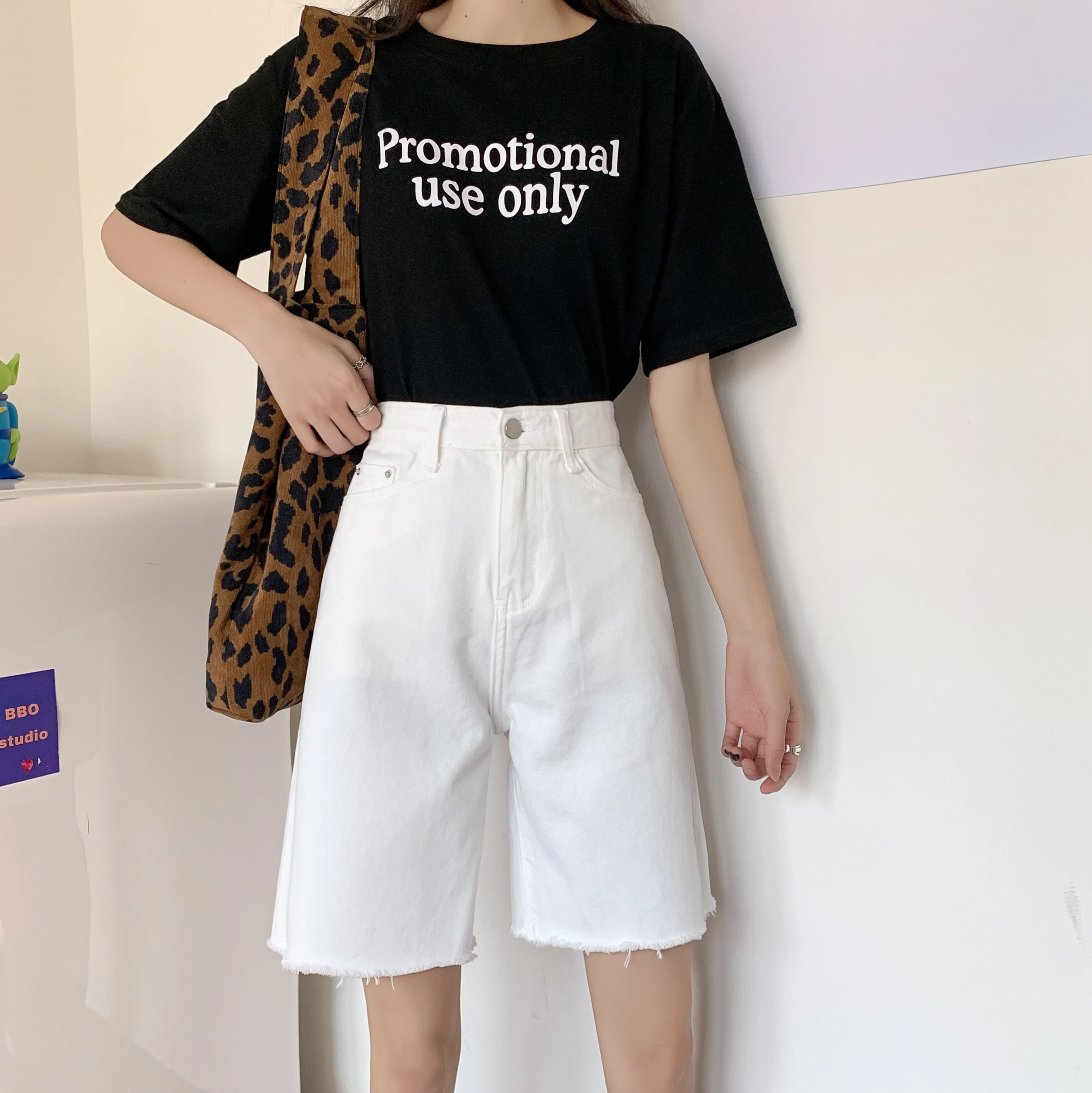 High Waist Denim Shorts Women Half Long 