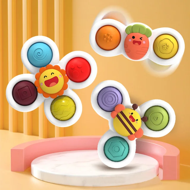 Montessori Fidget Suction Cup Spinner Toy For Kids Fingertip Gyro Educational Baby Rotating Rattles Spin Top Bath Toys Children 6